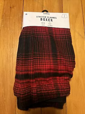 NWT EXPRESS Stretch FLANNEL BOXERS BLACK & RED Buffalo PLAID SZ X-LARGE 💥nice • $22.98