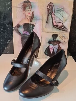 CLARKS Black Mary Jane Size 5/37 Wider Fit Court Shoes 2  Cone Heel In V.G.C • £14.50