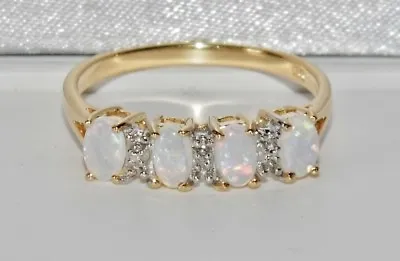 9CT YELLOW GOLD & SILVER OPAL & DIAMOND LADIES ETERNITY RING ~ Size Q • £34.95