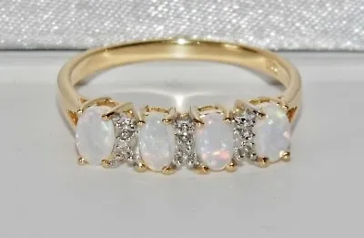 9CT YELLOW GOLD & SILVER OPAL & DIAMOND LADIES ETERNITY RING ~ Size T • £34.95