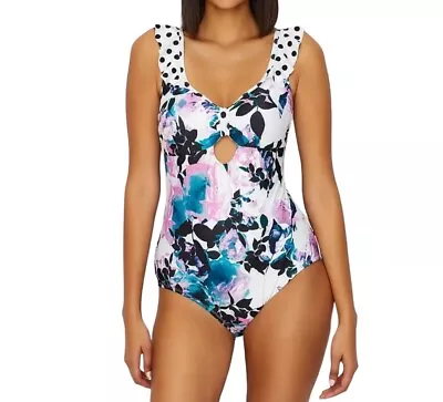 ModCloth WHITE FLORAL Nikky One-Piece Swimsuit US Large • $39.60