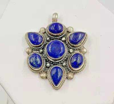 Vintage Sterling Silver 925 Lapis Lazuli Cluster Slide Pendant  • $94.97