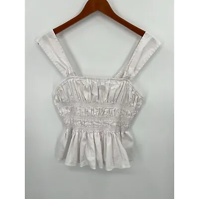 Staud Women Size XL White Smocked Ida Tank Top • $38.88