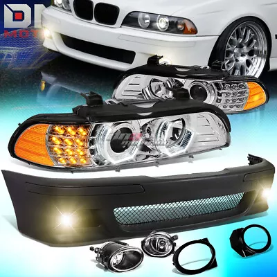 Chrome 3d Halo Projector Headlight+m5 Front Bumper+fog Light Fit 96-03 Bmw E39 • $515.86