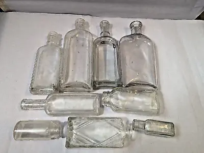 Antique Glass Bottles Clear Glass Lot Of 9 Vintage  Flask Medicine Collectable • $22