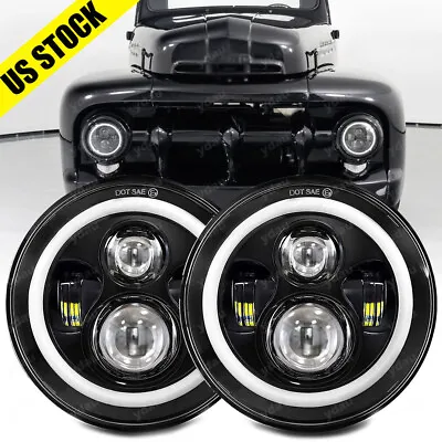 Fit Ford F1 1948 1949 1950 1951 1952 Pair 7  Inch Round LED Headlights Black DOT • $46.79