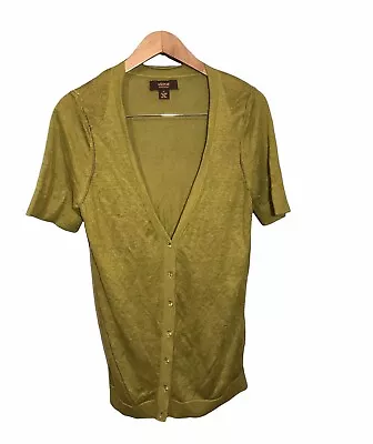 Victor Alfaro Cardigan Sweater Women’s Medium Short Sleeve Linen Jewels Green • $13.99