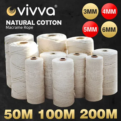 $10.99 • Buy VIVVA 3/4/5/6mm Natural Cotton Twisted Cord Craft Macrame Rope Weaving Wire