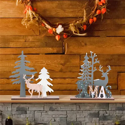 £3.23 • Buy Table Toppers Desktop Wood Christmas Tree Reindeer Xmas Party Ornaments Decor