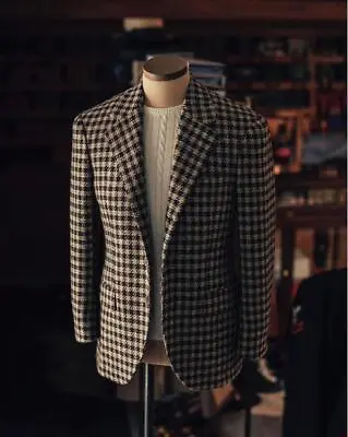 Men Houndstooth Blazer Coat Business Leisure Groom Prom Tuxedo Party Jacket • $64.80