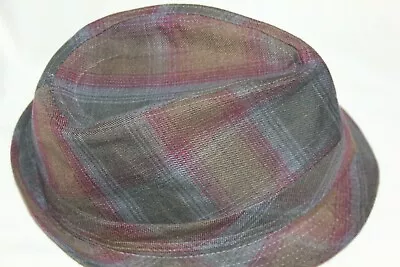 Ole Cotton Fedora Top One Size Gatsby Gangster Hat Plaid Gray Red Brown Blue • $16.99