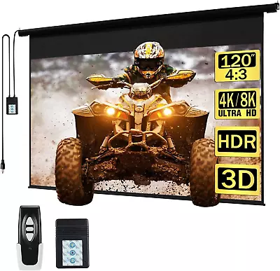 120  Motorized Projector Screen Electric Diagonal Automatic Projection 4:3 HD Mo • $255.99