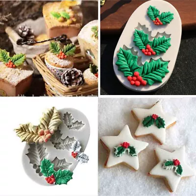 Holly Leaves Fondant Mold Silicone Plant Cake Topper Candy Baking Mould Decor  • £2.85