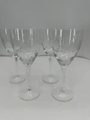 4 Vintage Crystal Cordial/Wine Stemware Etched Violets Mid-Century Modern • $20