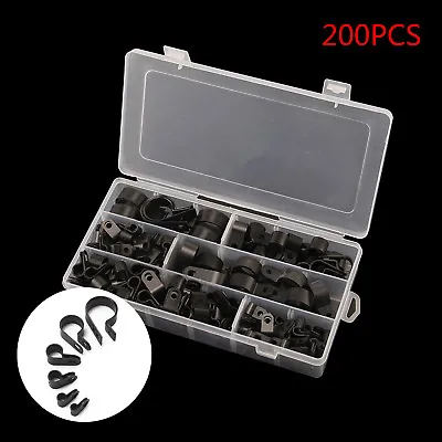 £10.29 • Buy 200x Black 5mm-28mm Assorted Nylon P Clips Hose Clamp Kit Set Wire Cable Conduit