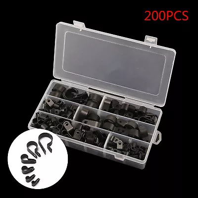 £6.59 • Buy 200x Black 5mm-28mm Assorted Nylon P Clips Hose Clamp Kit Set Wire Cable Conduit