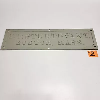 RARE From Museum! - NOS ANTIQUE B.F. Sturtevant CAST IRON LARGE NAMEPLATE PLAQUE • $595