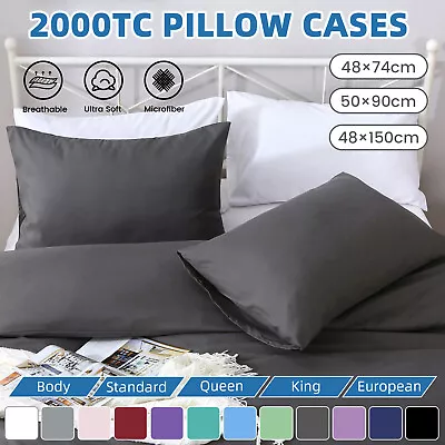 2 Pcs 2000TC Pillowcase Size Standard Queen King Body(x1) Hotel Quality 8 Colors • $8.99