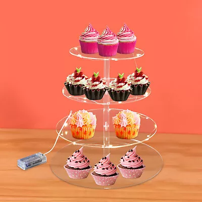 4-Tier Cupcake Stand Cake Dessert Wedding Event Party Display Rack W/ LED Light • $20.90