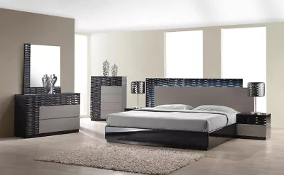 Roma 5PC Bedroom Set Black & Grey Lacquer J&M Furniture • $3115