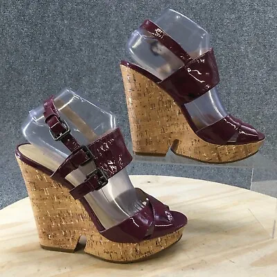 Enzo Angiolini Sandals Womens 8 M Damiana Slingback Purple Patent Leather Wedge2 • $14.99