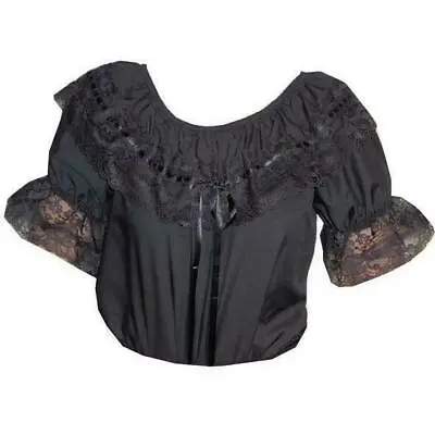 $22.99 • Buy Square Dance Blouse Black Small MALCO MODES 125 Short Sleeve Lace NEW