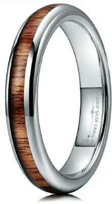 THREE KEYS JEWELRY 4mm 6mm 8mm Tungsten Wedding Ring Domed With Real Koa Wood In • $26.98