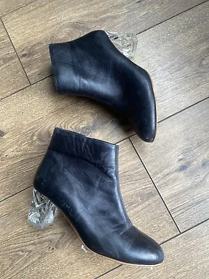 £24.99 • Buy Rupert Sanderson Crystal Block Heel Black Leather Ankle Boots 4 37 £365 Designer