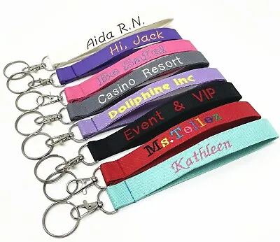 Wristlet Key Fob Keychain Solid Poly Fabric With Monogrammed Personalized  • $8