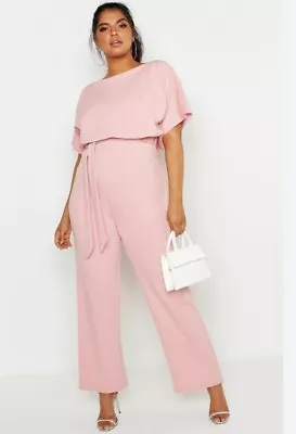 Boohoo Plus Size Double Layer Jumpsuit UK 24 Womens Belted Evening TALL Party • £15.99