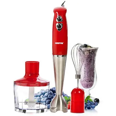 3-in-1 Hand Blender Mixer Chopper Food Processor Stainless Steel Blade Red • £24.99