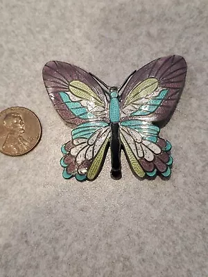 Vintage Mexico Margot De Taxco Butterfly Enamel 5628 Sterling Silver Pin Brooch • $63