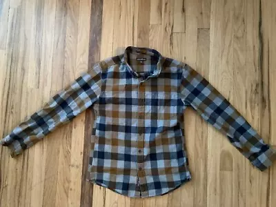 Eddie Bauer Slim Fit Mens Flannel Shirt Cotton Pocket Brown Gray Check Sz Small! • $12.99