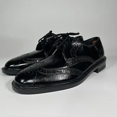 Vintage JB Men's Dress Shoes Black Wingtip Oxfords Size US 8.5 / 39 Made In USA • $99.99