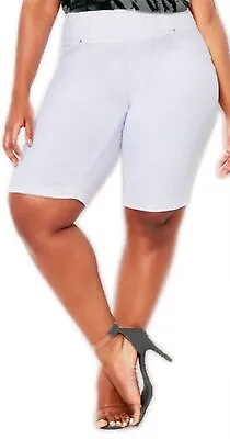 Stretch Denim White Turn Up Shorts Pull On Jean Short Jegging Ladies Plus Size • £14.36