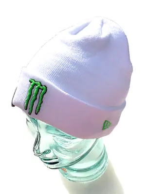 Monster Energy White Beanie. Adult. Embroidered Neon Yellow Logo. • $28