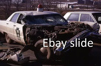 Orig 1970 35mm Kodachrome Slide - Wrecked PA State Police Cruiser In Junkyard • $4