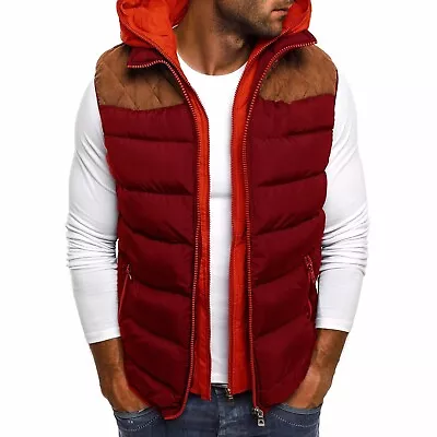 Men's Hooded Cotton Vest Solid Color Zipper Hooded Fashion Loose Thickened • $24.87