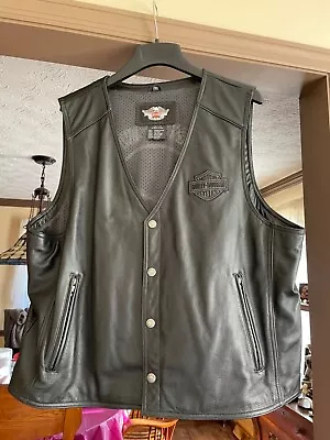 Harley-Davidson Men Reflective Wille G Skull Leather Vest 2XL 98132-08VM W/ Tags • $250