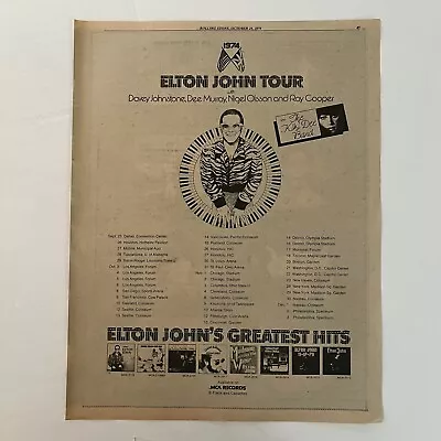 Elton John Tour Kiki Dee Original 1974 14.5  X 10.5  Poster Type Advertisement • $12.50