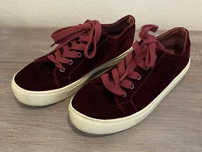 Zara Basic Shoes Women's Platform Espadrilles Burgundy Red Velvet Sneakers Sz 39 • $23.40