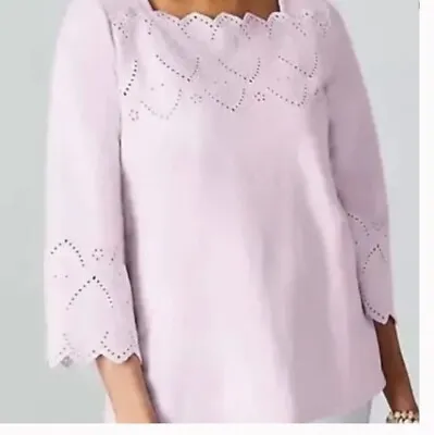 J. Jill Size LARGE Light Orchid Purple Tee 100% Cotton Eyelet Lace Trim NWT • $24.99