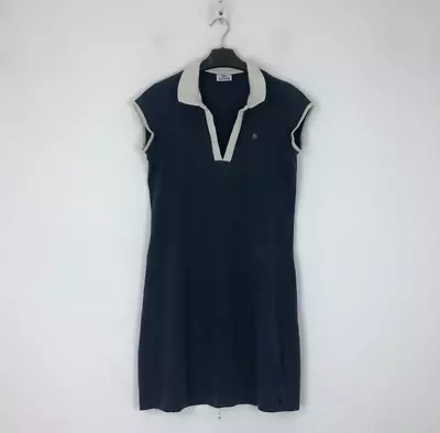 Lacoste Polo Dress Navy Size 40 White Trim Henley Collared USED F2 • £9.99