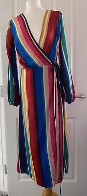 Long Sleeve Rainbow Wrap Dress Size 10 • £14