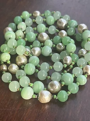 VTG MIRIAM HASKELL ? Czech Glass Faux Green Jade /Baroque Pearl Beads Necklace • $23.50