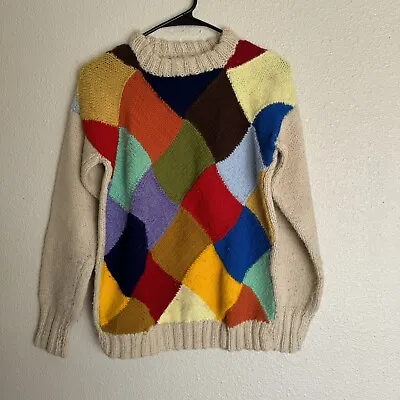 Vintage Patchwork Wool Kaffe Fassett Look Handknit Handmade Rainbow • $31.50