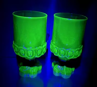 Tiffin Franciscan Madeira Citron Green Water Goblet Uranium Glass Set Of 2 • $24.99