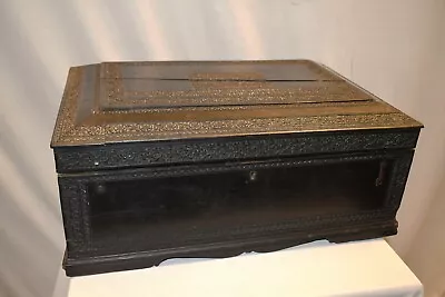 Antique Mughal Vanity Box Jewelary Mirrored Make Up Chest Scarf Box Ebony Wood   • $311.22