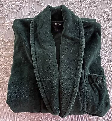 Vtg IZOD Bath Robe Embroidered Logo Belted Dark Green 100% Cotton Men's One Size • $34.41