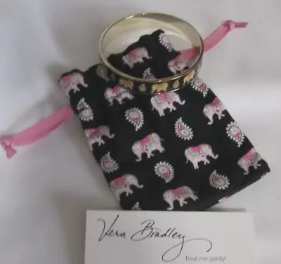 Vera Bradley PINK ELEPHANTS Bangle BRACELET Match PURSE Tote Backpack BLACK  EUC • $22.95